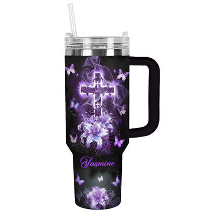 Shineful Tumbler Personalized Butterfly Faithful Bloom