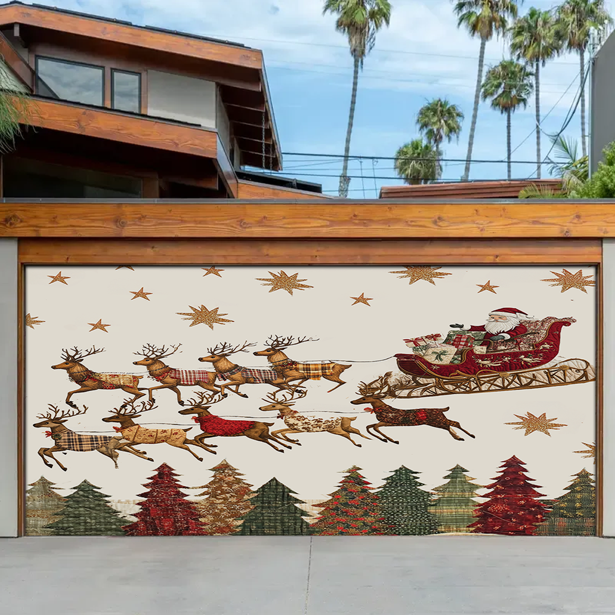 Shineful Garage Door Banner Decoration Magical Santa Sleigh