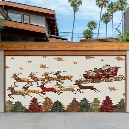 Shineful Garage Door Banner Decoration Magical Santa Sleigh