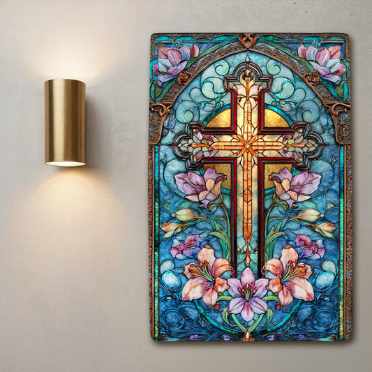 Shineful 2D Metal Sign Sapphire Cathedral Cross