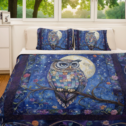 Shineful All Season Quilt 3-Piece Set Moonlit Wisdom Owl