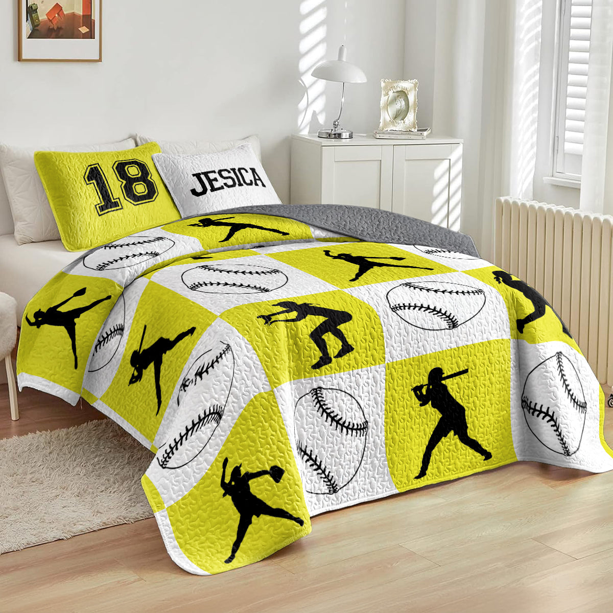 Shineful All Season Quilt 3-Piece Set Personalized Softball