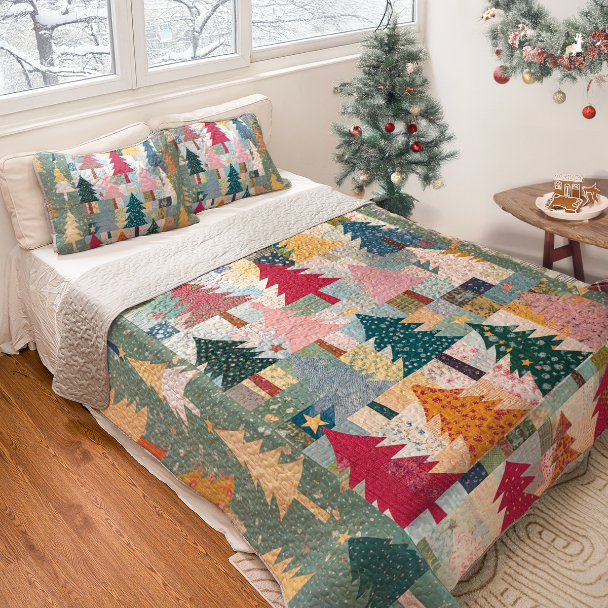 Shineful All Season Quilt 3-Piece Set Patchwork Christmas Tree