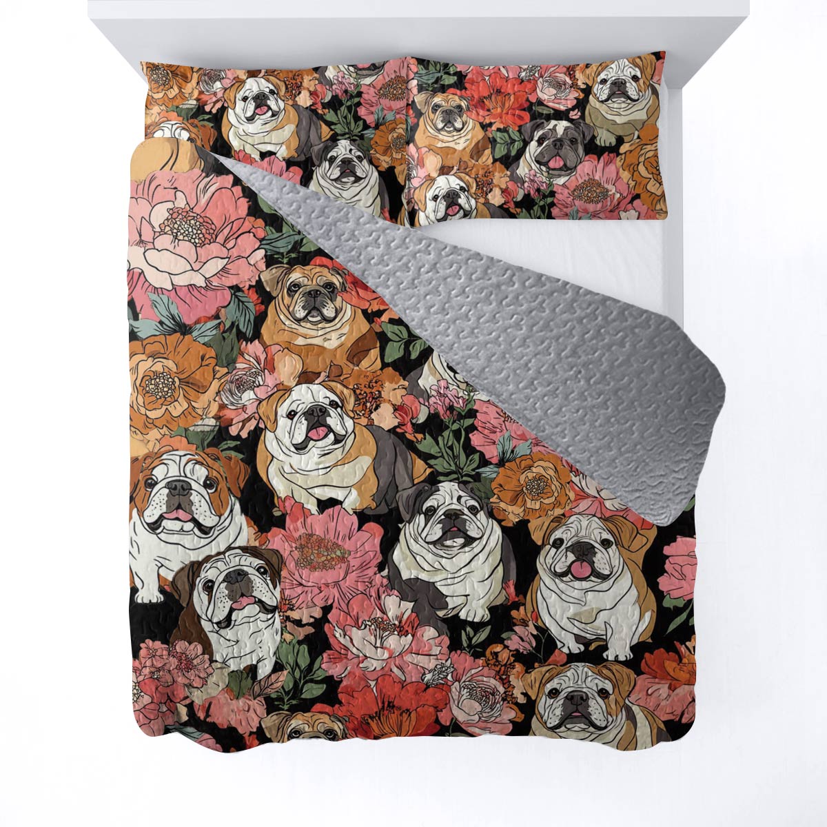 Shineful All Season Quilt 3-Piece Set Blooming Bulldogs
