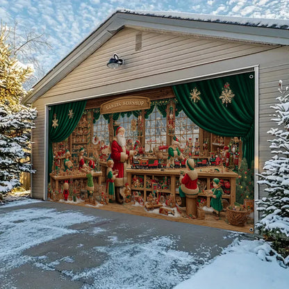 Shineful Garage Door Banner Decoration Santa’s Emerald Toy Workshop