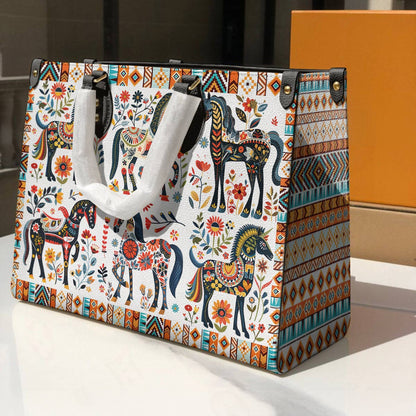 Shineful Leather Bag Horse Floral Pattern