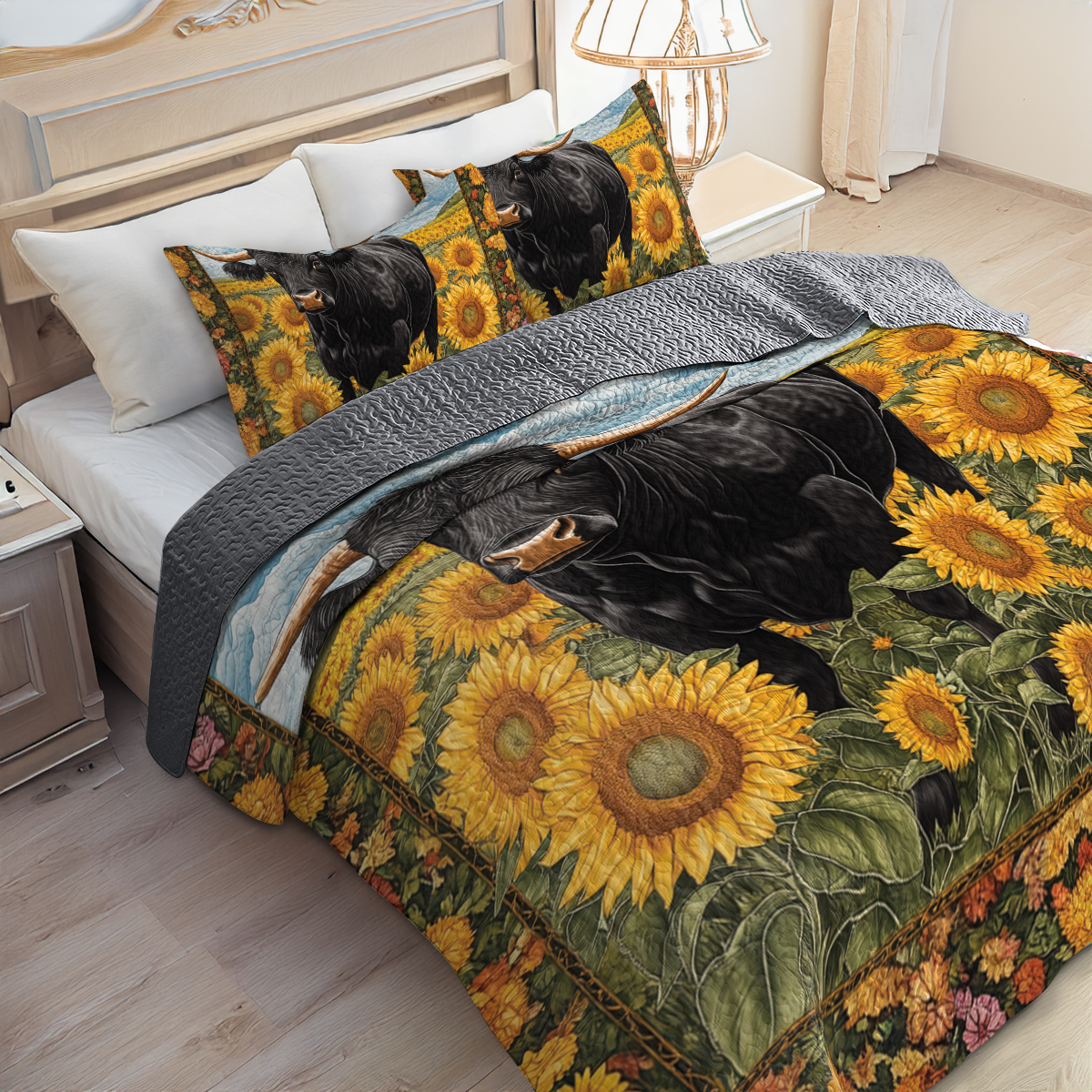 Shineful All Season Quilt 3-Piece Set - Angus cattle