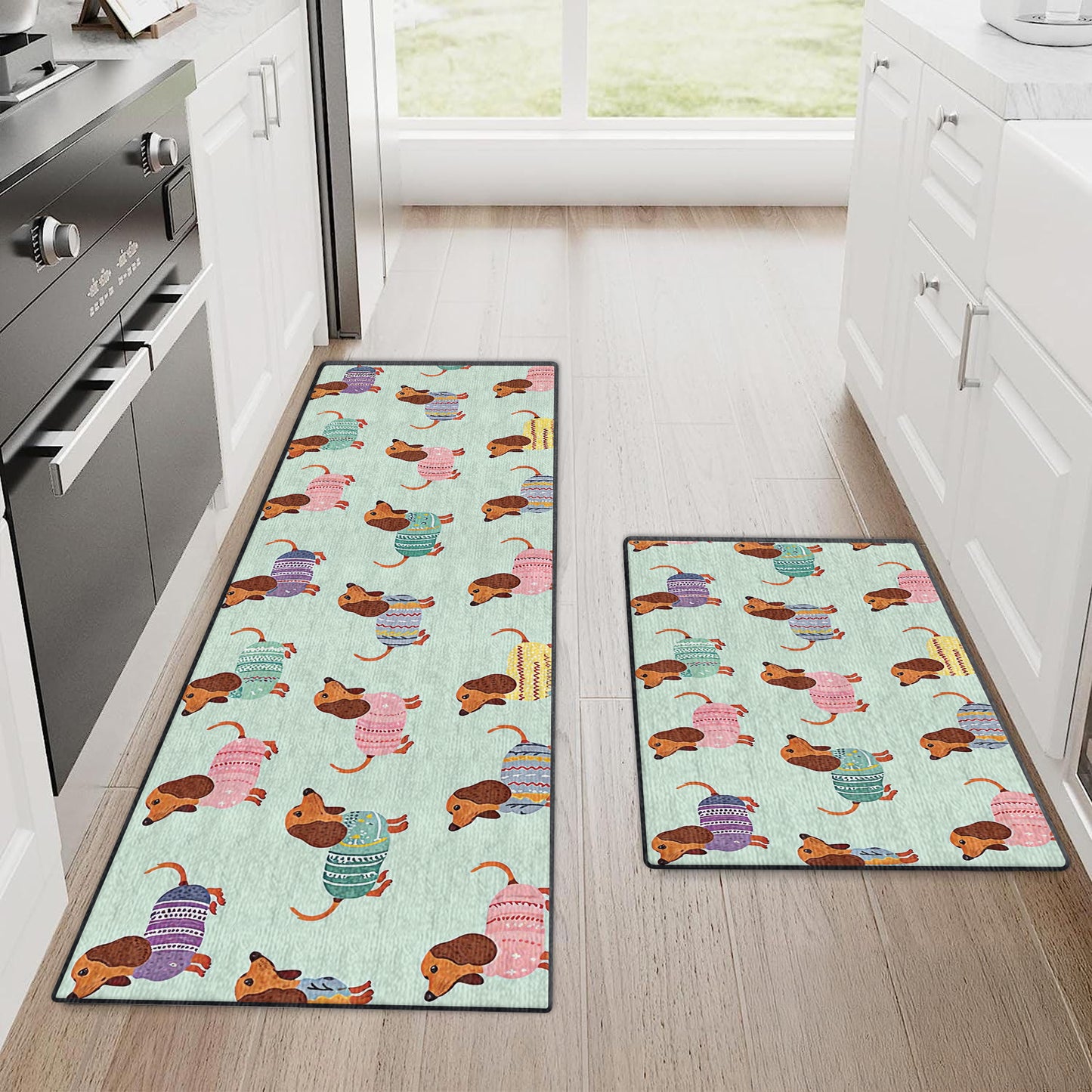 Shineful Ultra-Thin Non Skid Floor Mat, Kitchen Rugs Colorful Dachshunds