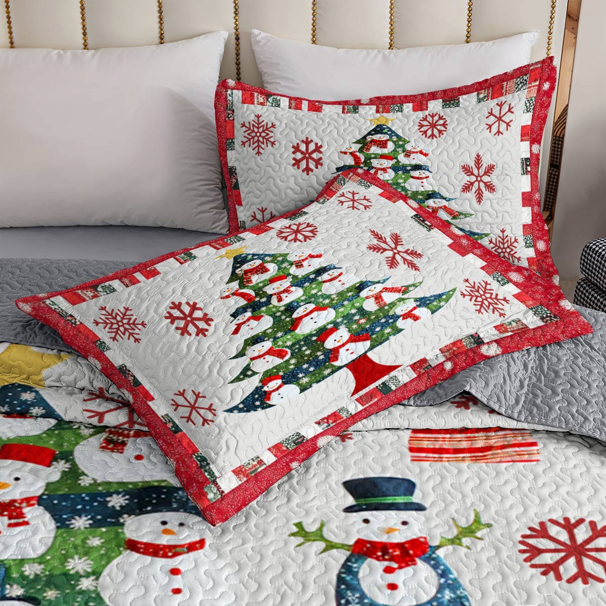 Shineful All Season Quilt 3-Piece Set Stunning Christmas Tree Snowmen