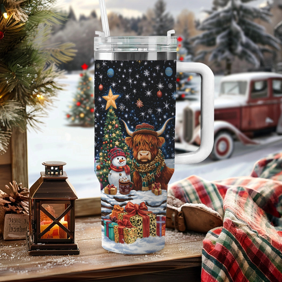 Shineful Tumbler Highland Cow Festive Night Delight