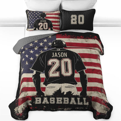 Shineful All Season Quilt 3-Piece Set - Personalized Baseball American Spirit