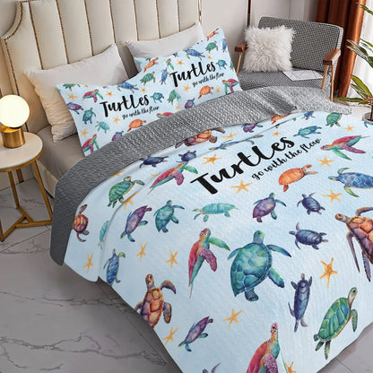 Shineful All Season Quilt 3-Piece Set -Sea Turtle Go With The Flow