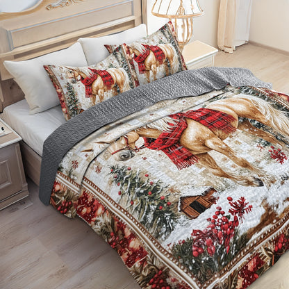 Shineful All Season Quilt 3-Piece Horse Barnside Winter