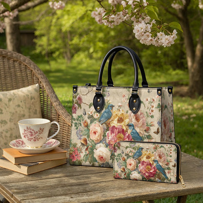 Shineful Leather Clutch Purse With Wristlet Strap Handle Bluebird Blossom