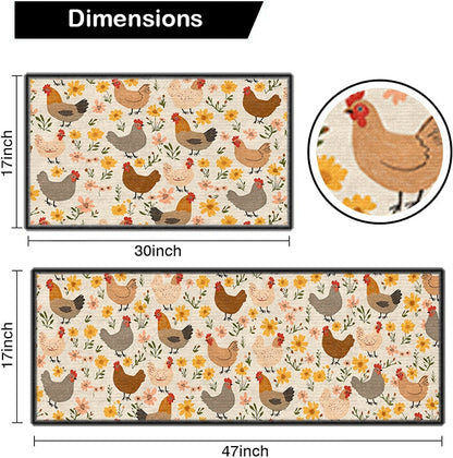 Shineful Ultra-Thin Non Skid Floor Mat, Kitchen Rugs Chicken Floral Cluckin' Cozy