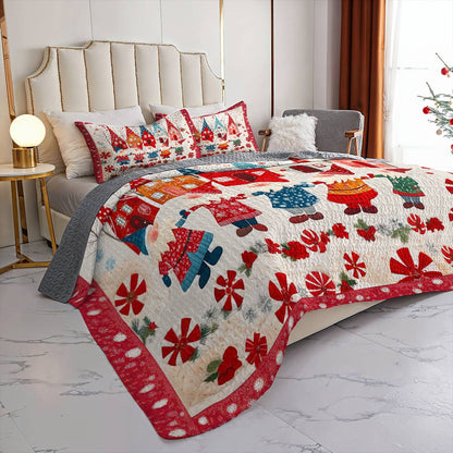 Shineful All Season Quilt 3-Piece Set Happy Gnomes Christmas