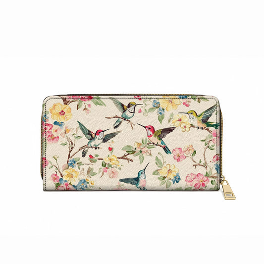 Shineful Leather Clutch Purse With Wristlet Strap Handle Hummingbird Symphony