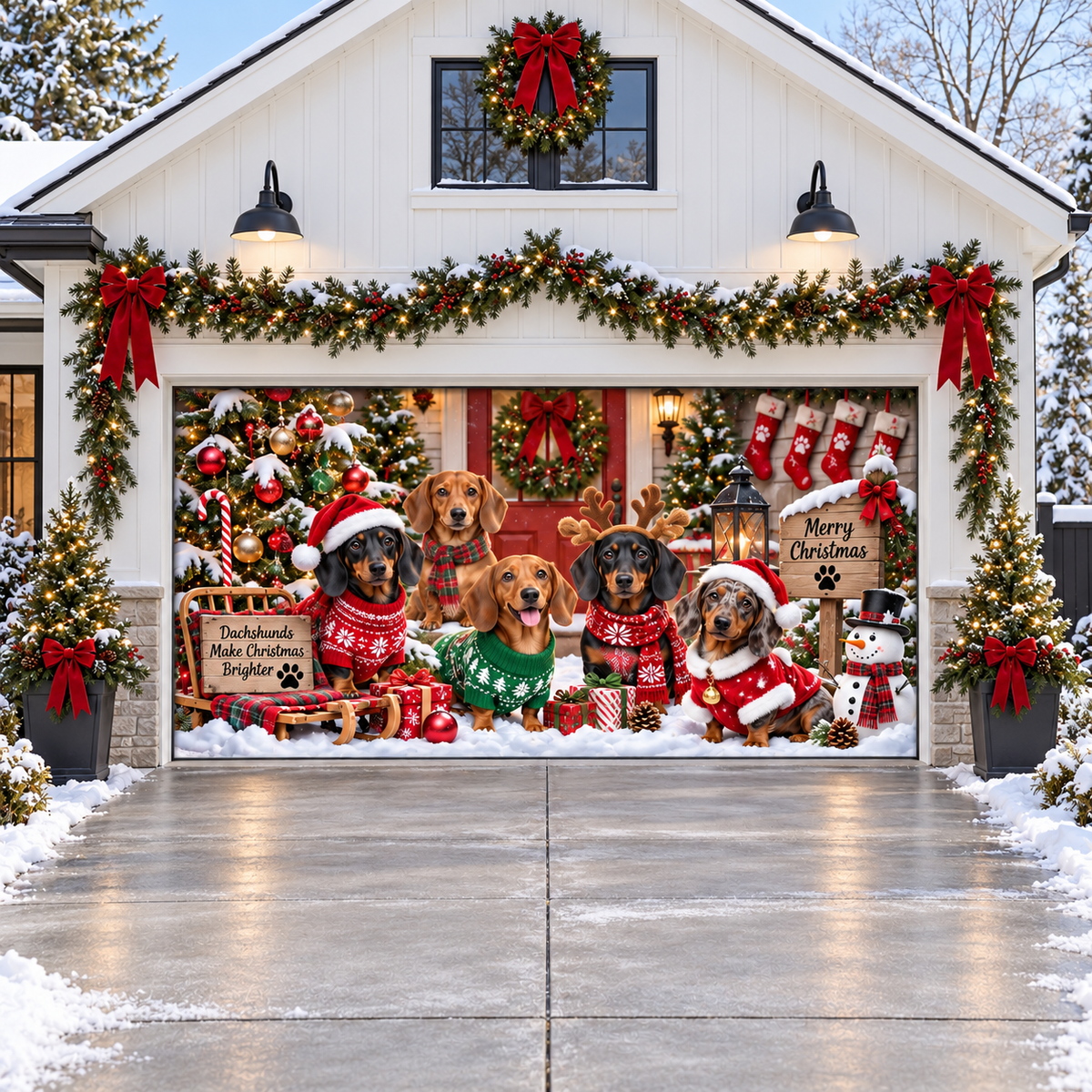 Shineful Christmas Dachshund Family Garage Door Banner Decoration