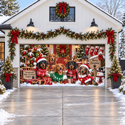 Shineful Christmas Dachshund Family Garage Door Banner Decoration