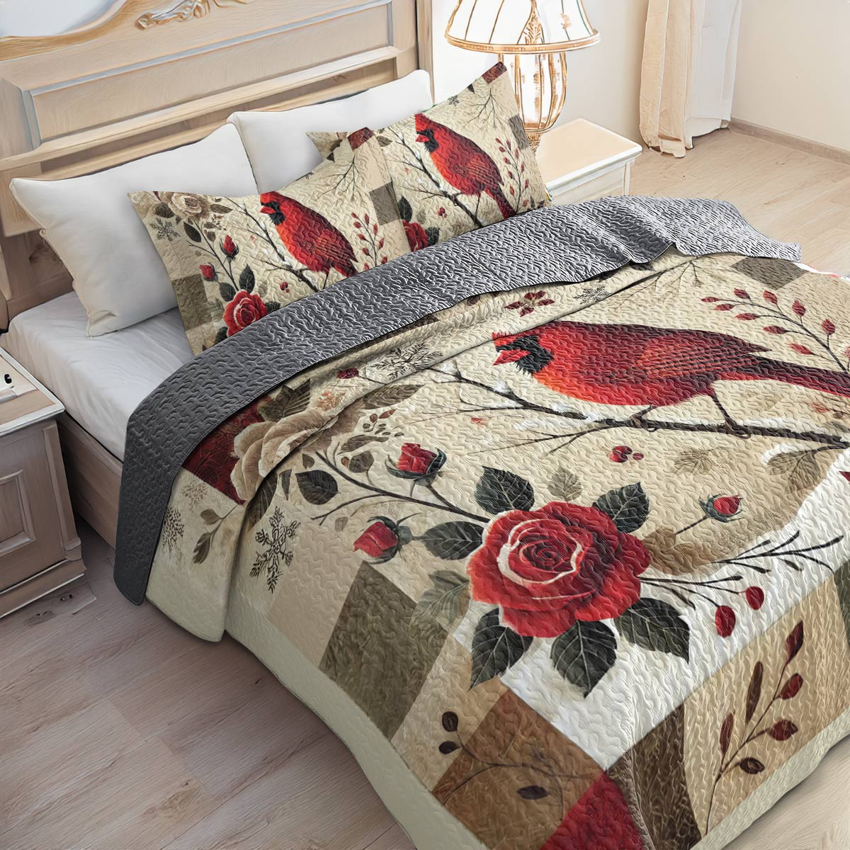 Shineful All Season Quilt 3-Piece Set - Cardinal Crimson Winter