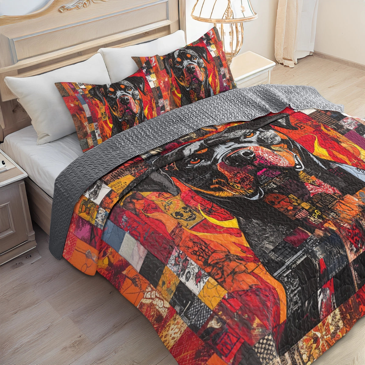 Shineful All Season Quilt 3-Piece Set Guardian Rottweiler