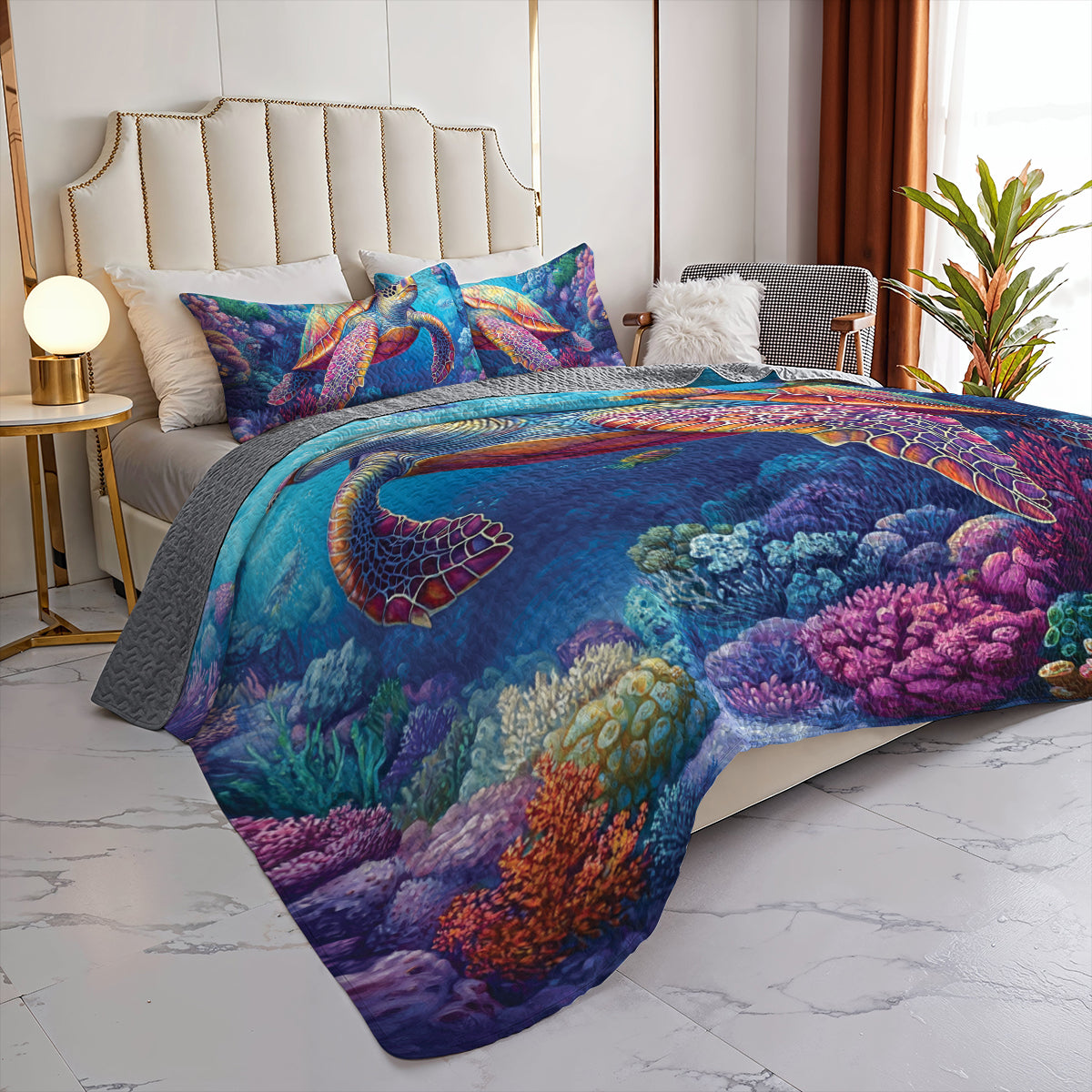 Shineful All Season Quilt 3-Piece Set Vibrant Sea Turtle