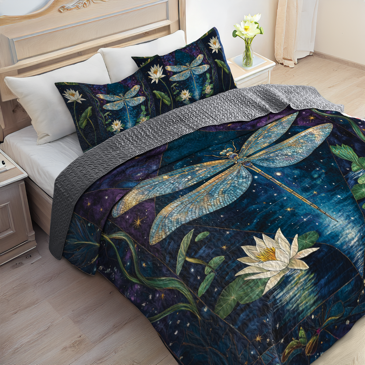 Shineful All Season Quilt 3-Piece Set Mystic Dragonfly