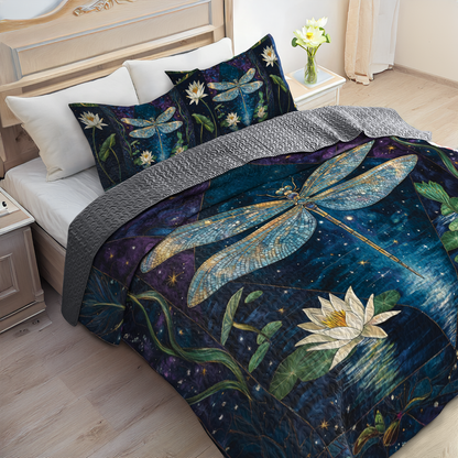 Shineful All Season Quilt 3-Piece Set Mystic Dragonfly