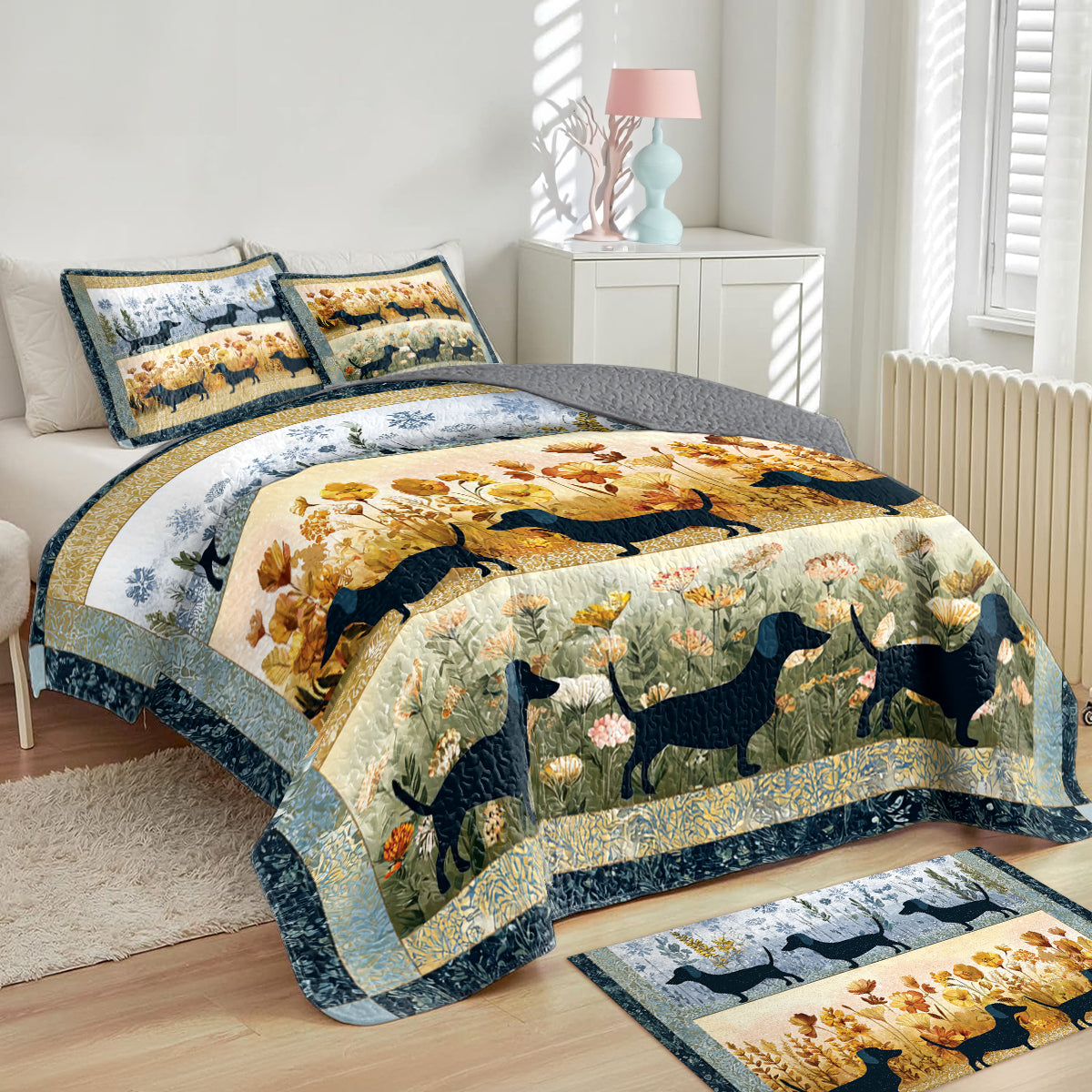 Shineful All Season Quilt 3-Piece Set Dachshund Meadow