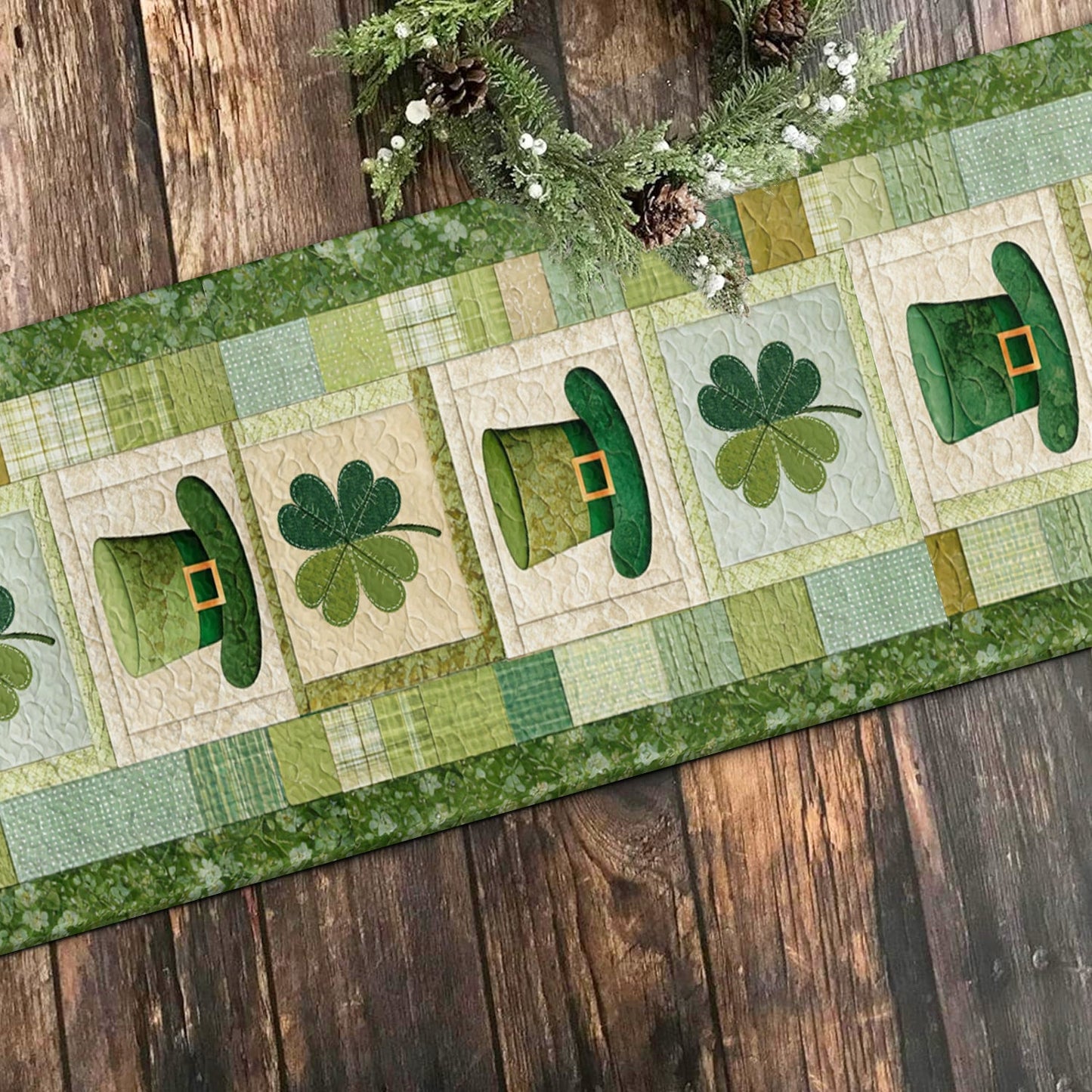 Shineful 2D Flat Print Quilted Table Runner Irish Hearth