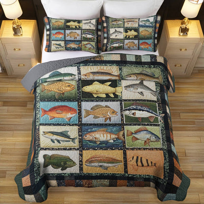 Shineful All Season Quilt 3-Piece Set Patchwork Fish