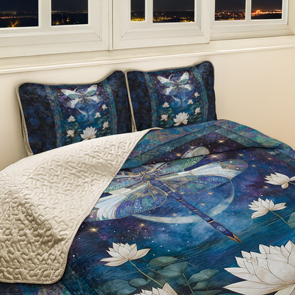 Shineful All Season Quilt 3-Piece Set  Celestial Dragonfly And Lotus
