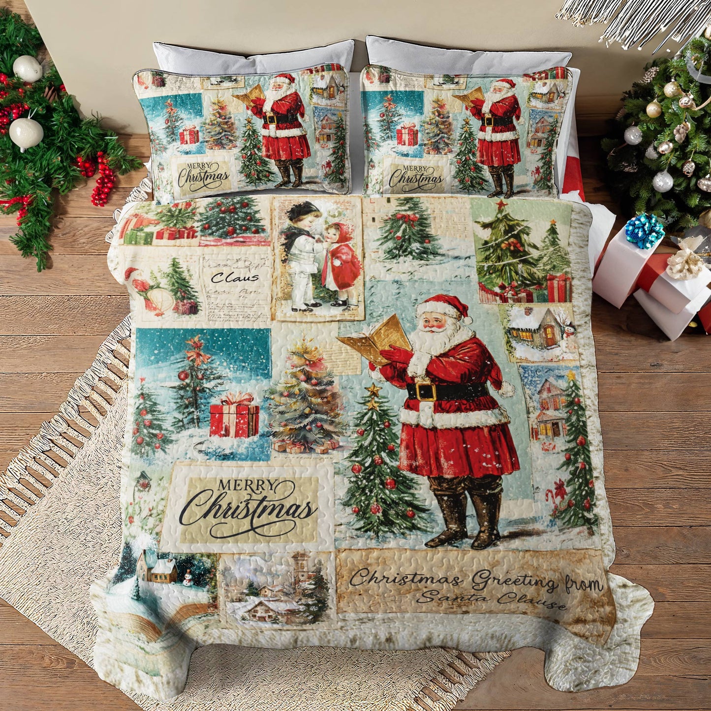 Shineful All Season Quilt 3-Piece Set Santa Greetings