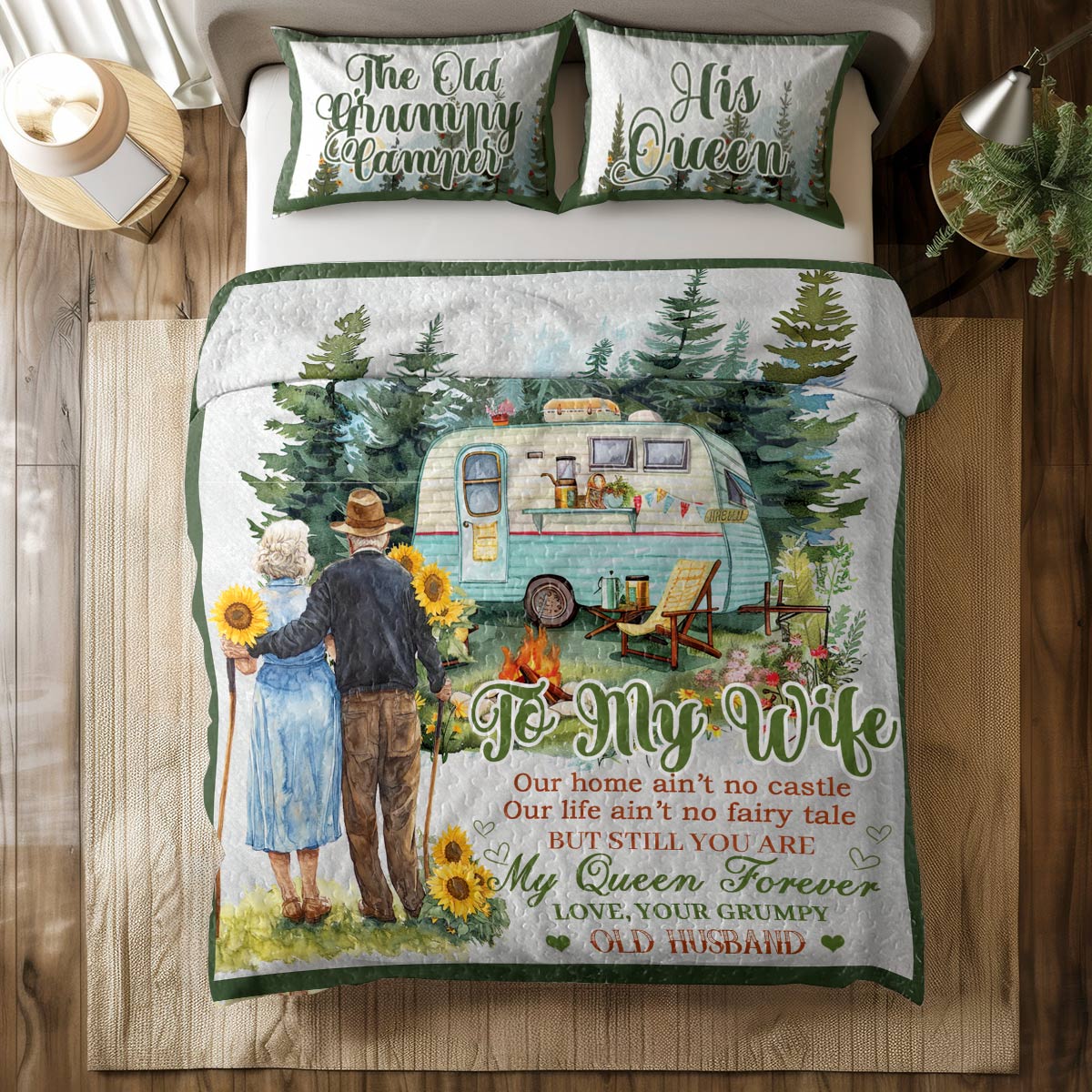 Shineful All Season Quilt 3-Piece Set Camping Partners Quote