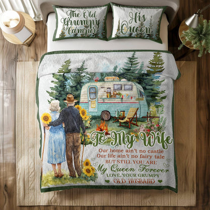 Shineful All Season Quilt 3-Piece Set Camping Partners Quote