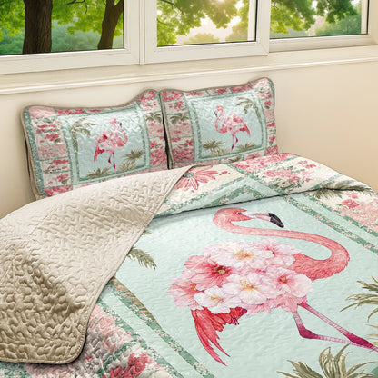 Shineful All Season Quilt 3-Piece Set - Light Pink Tropical Flamingo