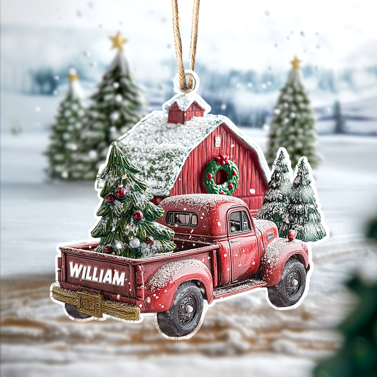 Shineful Personalized 2D Acrylic Ornament Vintage Red Truck Christmas