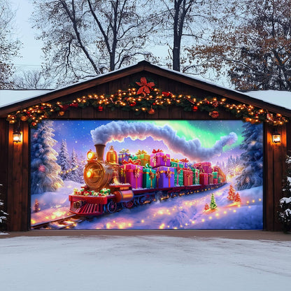 Shineful Garage Door Banner Decoration Festive Train Journey