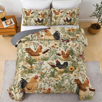 Shineful All Season Quilt 3-Piece Set Vintage Farmhouse Rooster