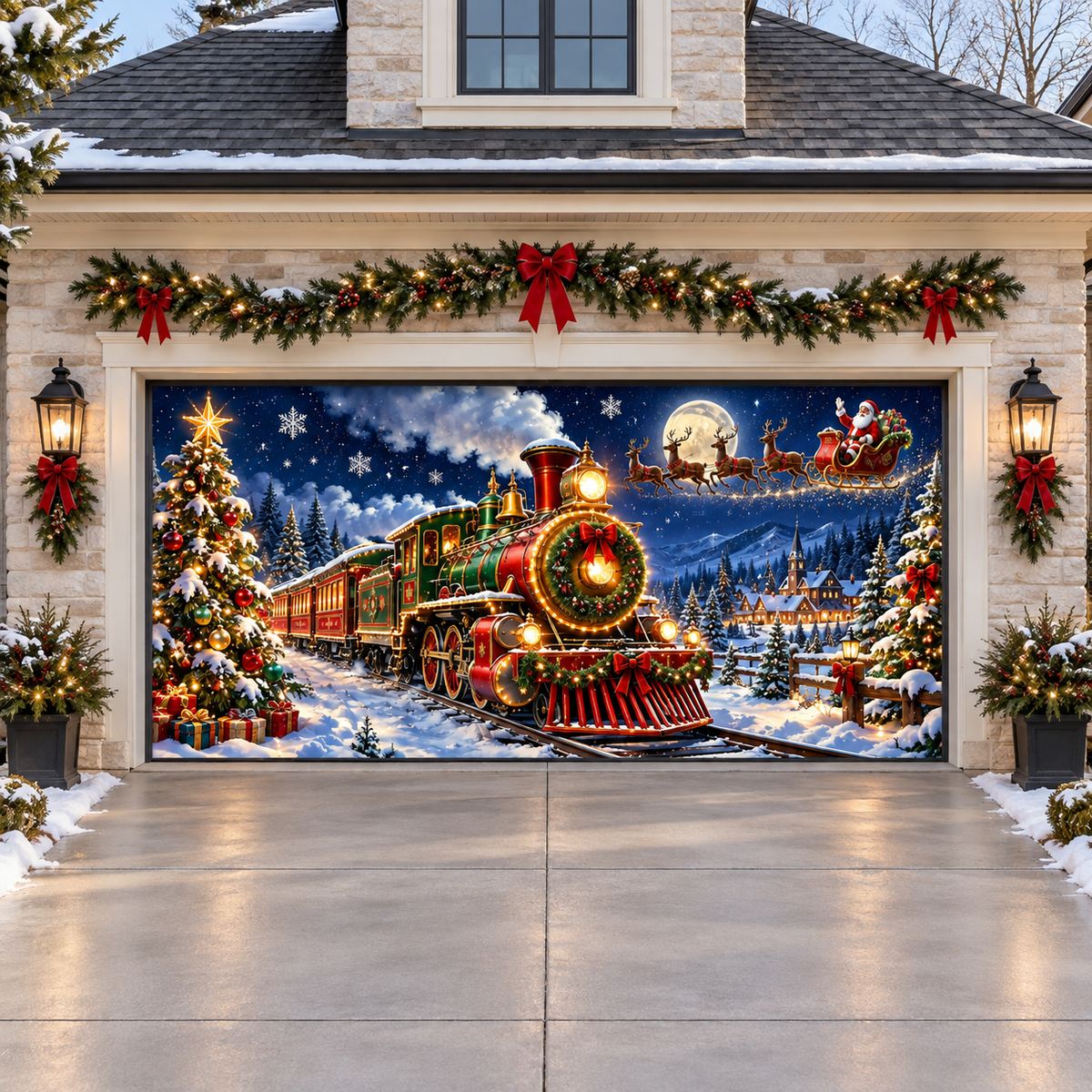 Shineful Christmas Train Garage Door Banner Decoration