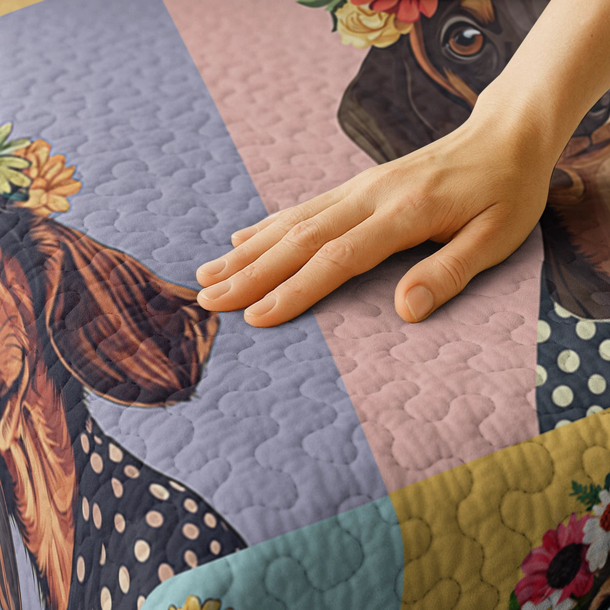 Shineful All Season Quilt 3-Piece Set Dachshund Floral Portrait