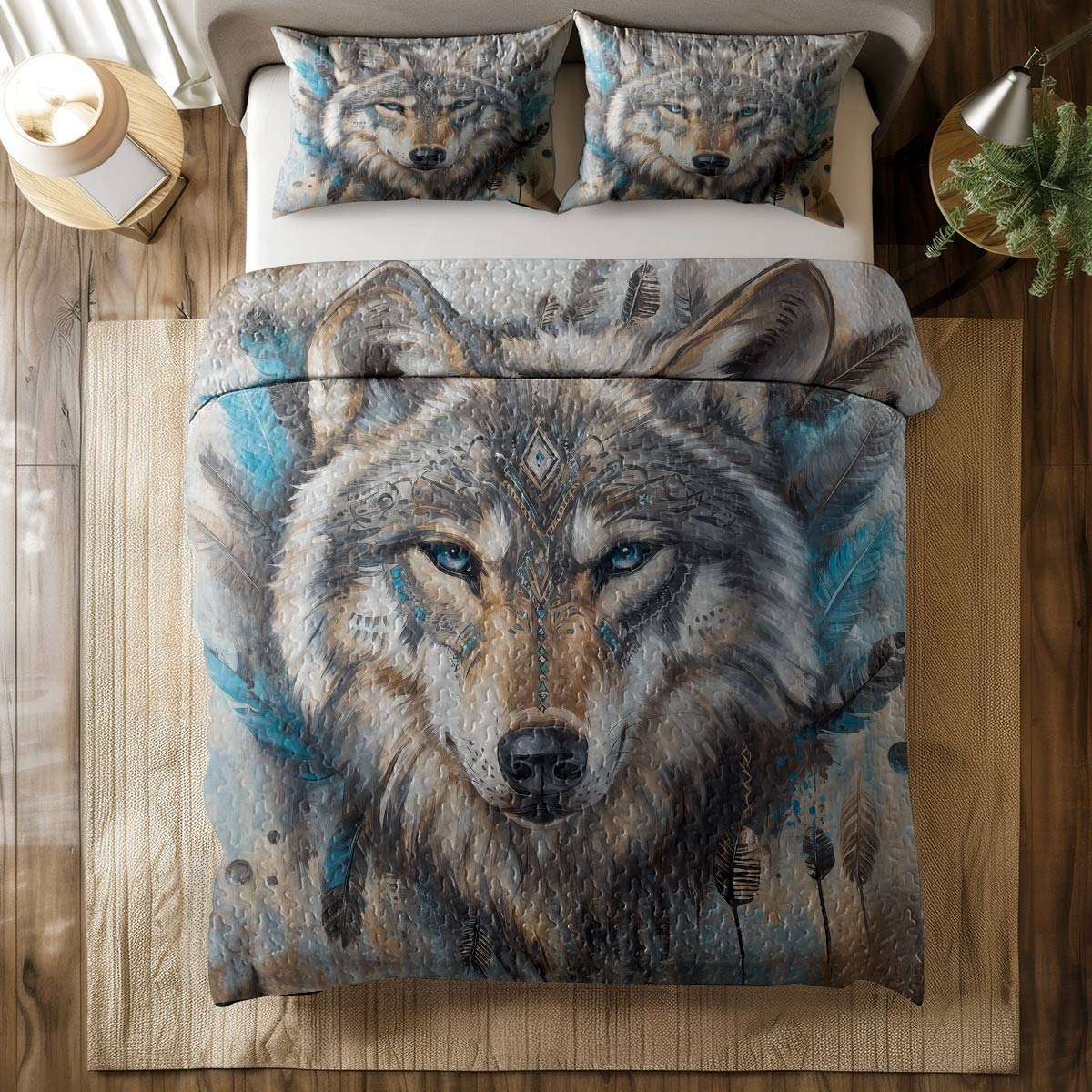 Shineful All Season Quilt 3-Piece Set - Wolf Mystic Spirit