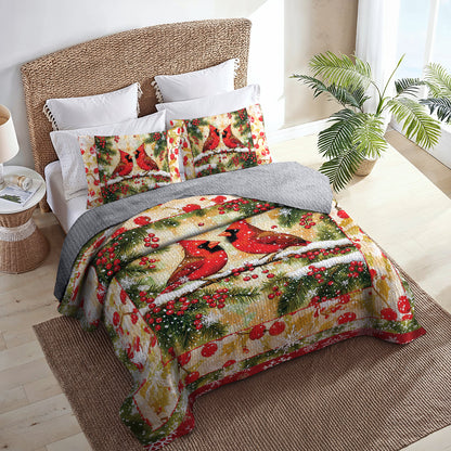 Shineful All Season Quilt 3-Piece Set - Cardinal Pair: Holiday Snowfall