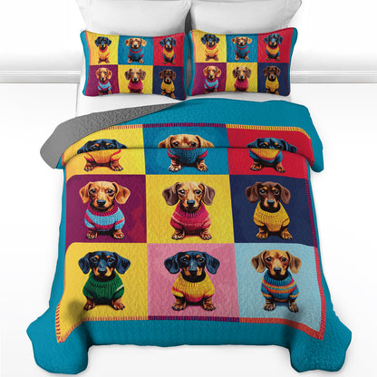 Shineful All Season Quilt 3-Piece Set Pop Art Dachshund