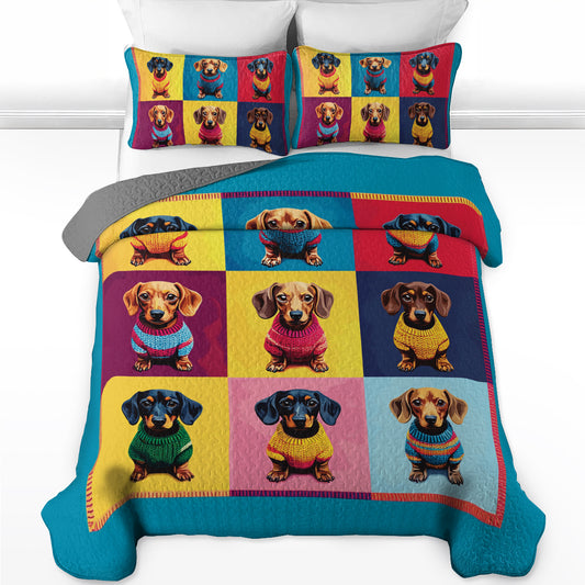 Shineful All Season Quilt 3-Piece Set Pop Art Dachshund