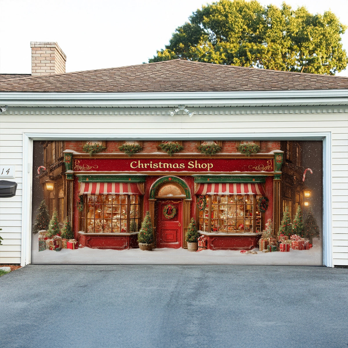 Shineful Garage Door Banner Decoration Christmas Shop Village Glow