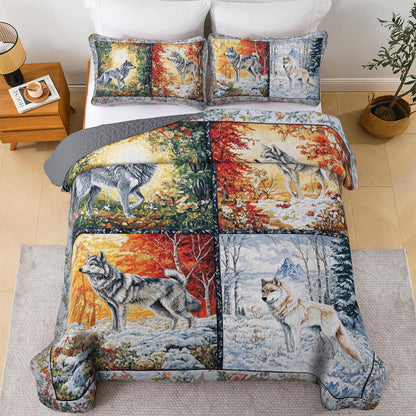 Shineful All Season Quilt 3-Piece Set Wolf Seasons Quilt