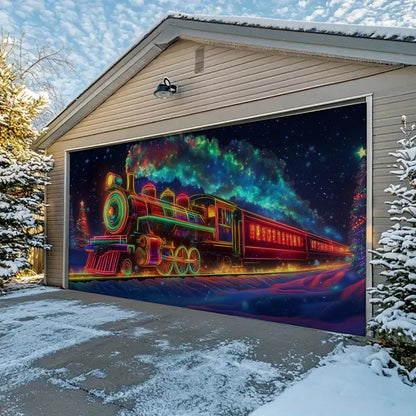 Shineful Garage Door Banner Decoration - Neon Christmas Train