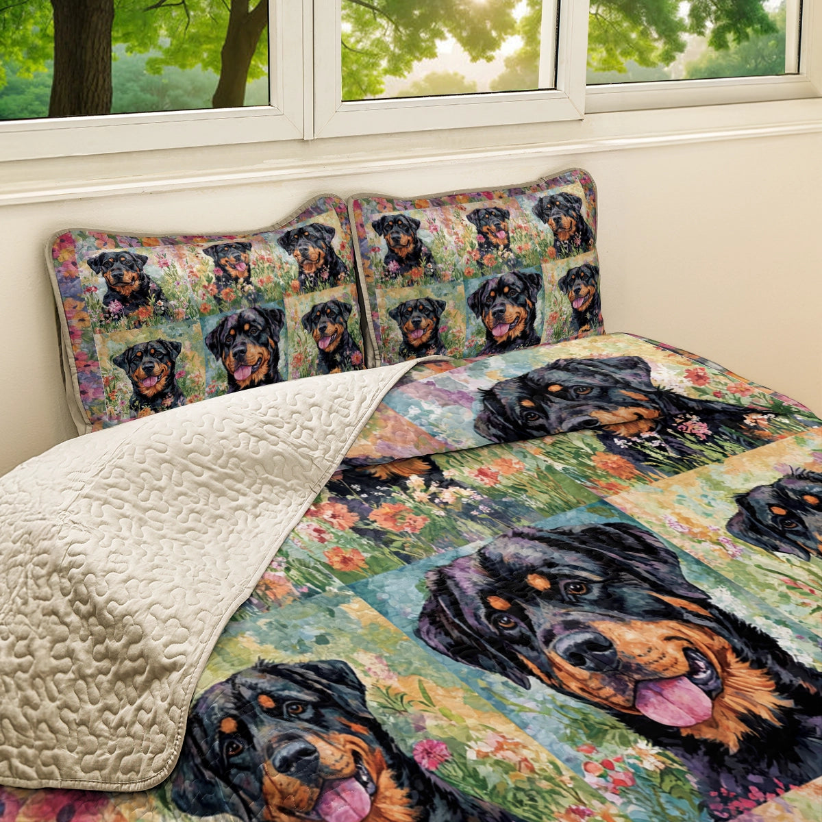 Shineful All Season Quilt 3-Piece Set - Rottweiler Meadow Haven