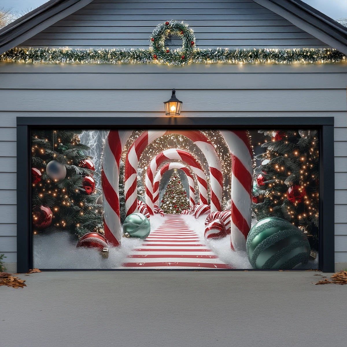 Shineful Garage Door Banner Decoration Candy Cane Wonderland